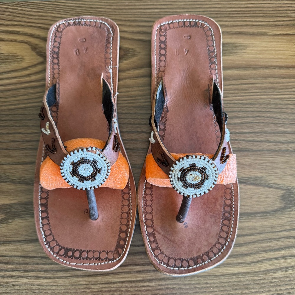 EUC African Handmade Beaded Leather Masai Sandals-Size 40